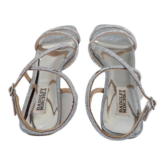 BADGLEY MISHKA Ivie Strappy Sandal Women's 8.5M Stone Embellished Silver $198 - Picture 3 of 11